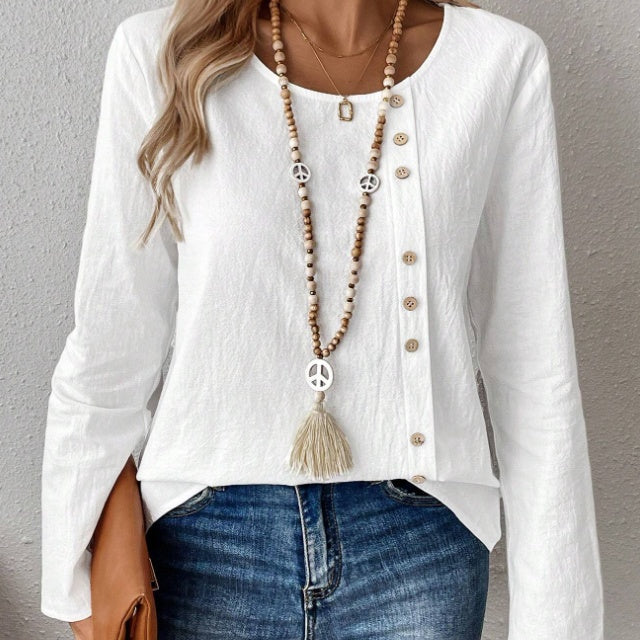 Lightweight Women Long Sleeve Top - Asymmetrical Button 3D Changing Face Moving Picture Frame - Tophatter Daily Deals