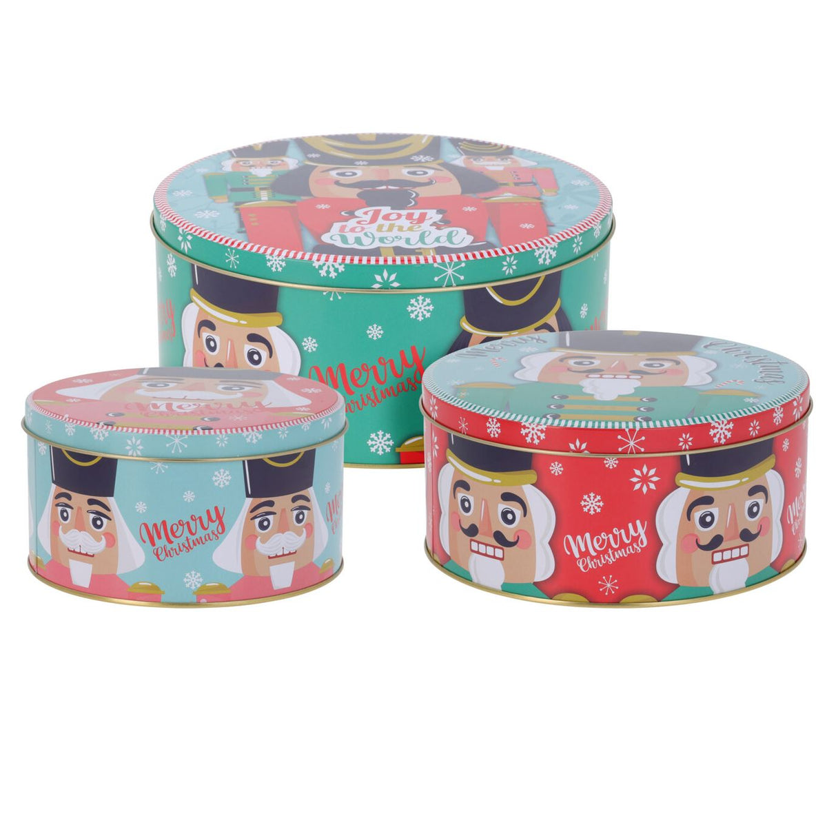 Set of 3 Christmas Storage Tins | 3-piece Nutcracker Round Kitchen Nesting Tins Biscuit Tin - Tophatter Daily Deals