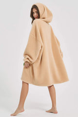 Lantern Sleeve Oversized Hooded Fuzzy Lounge Dress Sleep Dresses - Tophatter Daily Deals