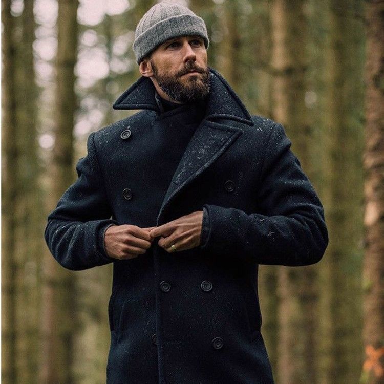 Warm Men's Wool Coat - Double Breasted, Structured For Winter Black 3D Changing Face Moving Picture Frame - Tophatter Daily Deals
