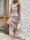 Slit Printed Round Neck Sleeveless Dress Terracotta Casual Dresses - Tophatter Daily Deals