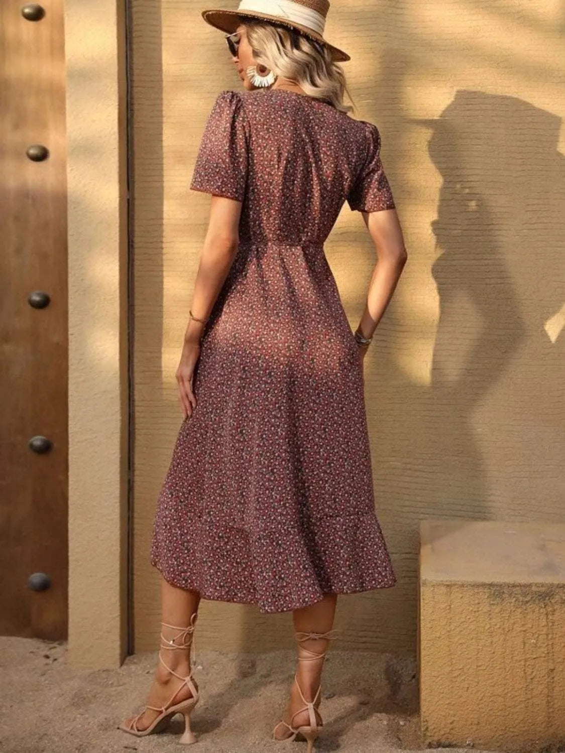 Ruffled Surplice Short Sleeve Midi Dress Casual Dresses - Tophatter Daily Deals