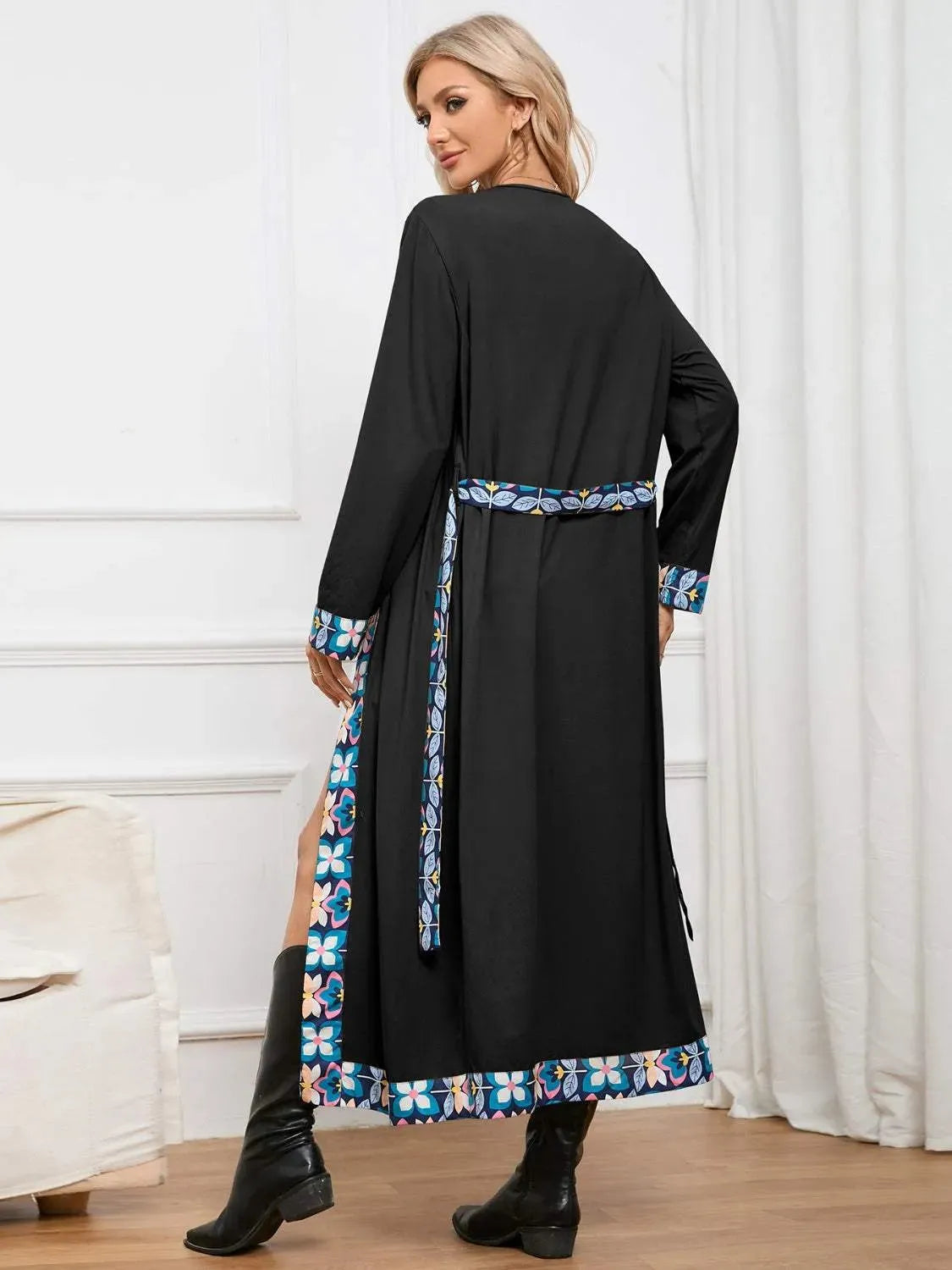 Floral Tie Front Long Sleeve Robe Sleep Dresses - Tophatter Daily Deals