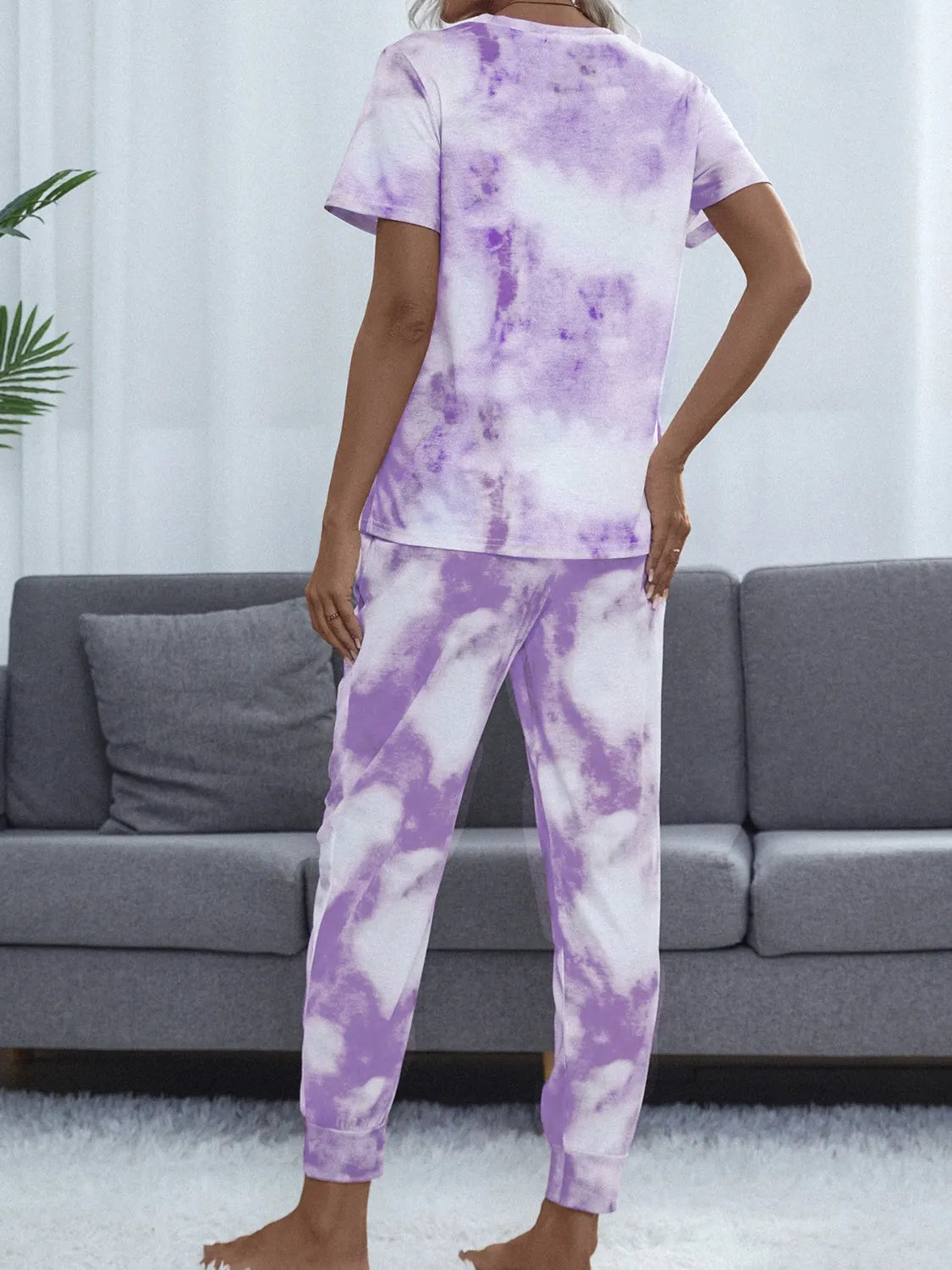 Tie-Dye Round Neck Top and Pants Lounge Set Loungewear Sets - Tophatter Daily Deals