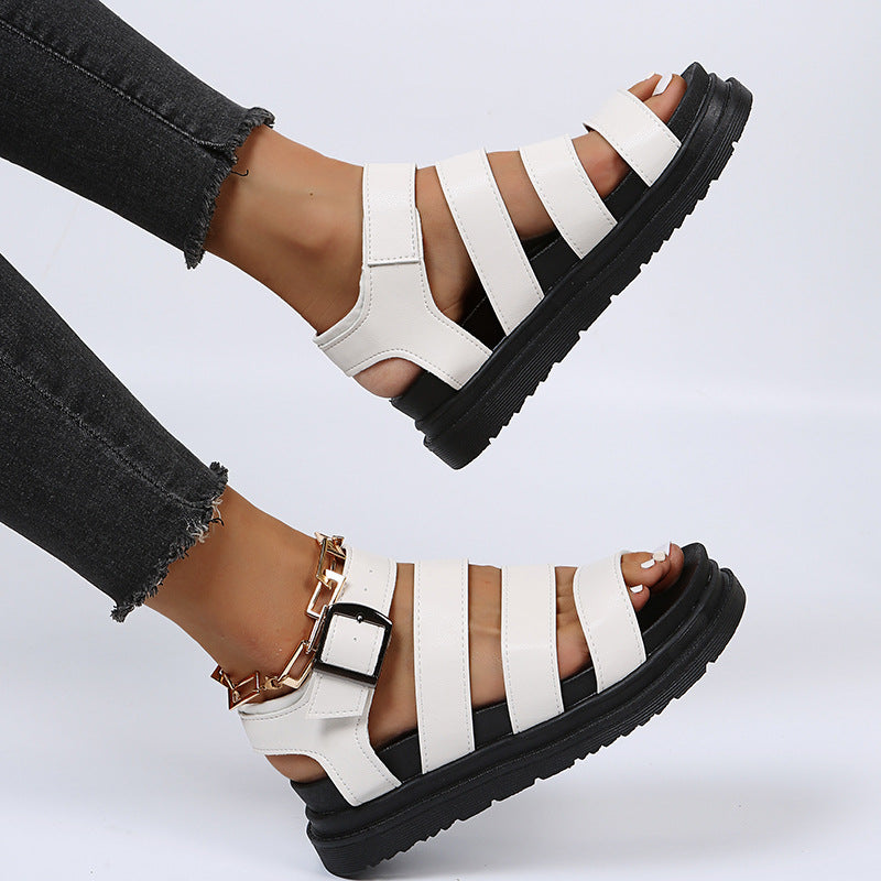 Buckle Sandals Flat PlatformThick Bottom Shoes Women Summer 0 - Tophatter Daily Deals