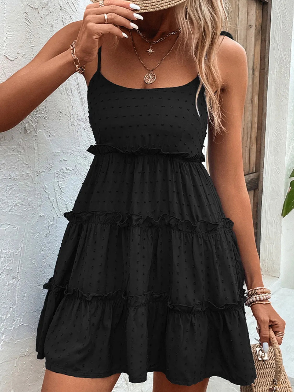 Frill Spaghetti Strap Tiered Dress Casual Dresses - Tophatter Daily Deals