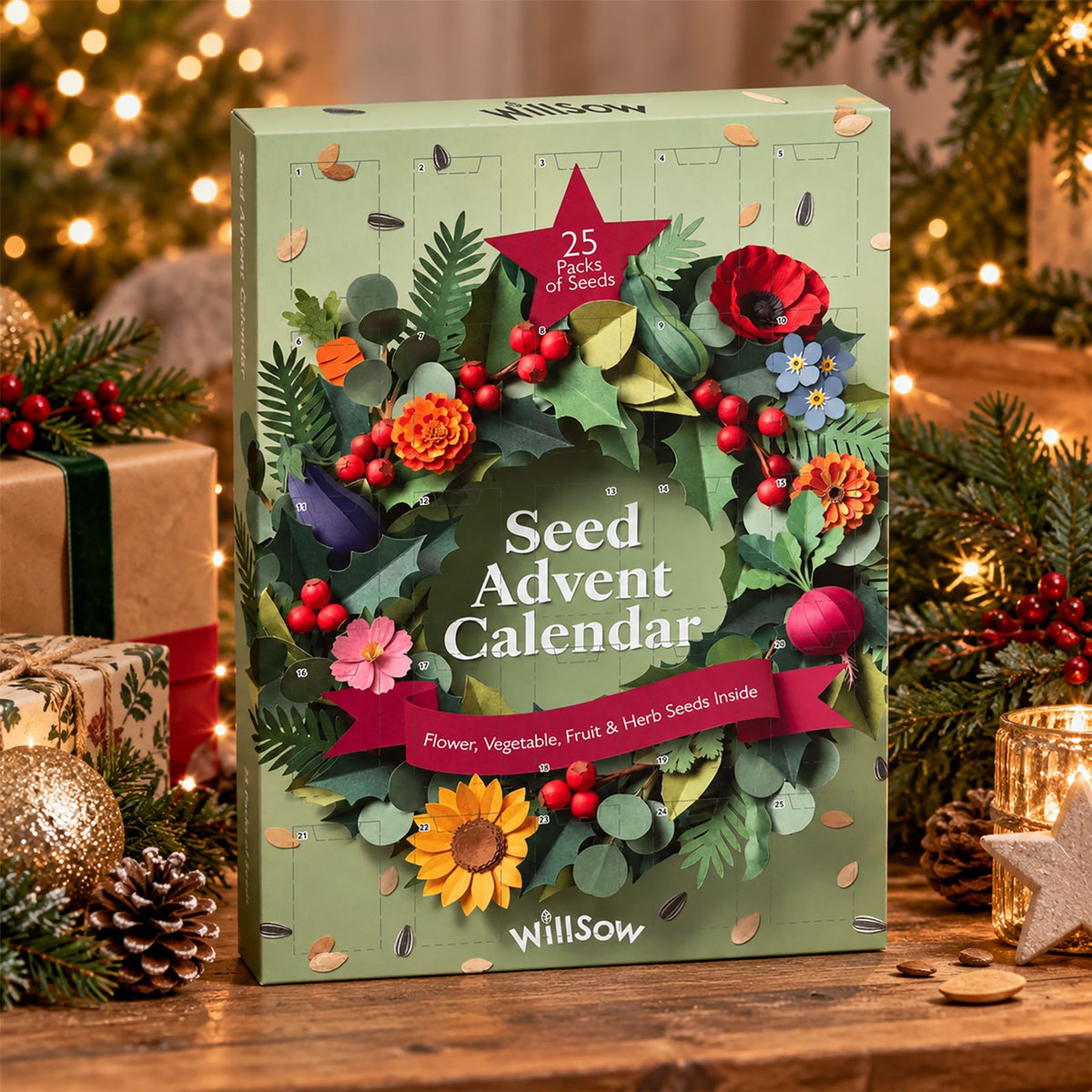 Seed Christmas Advent Calendar, 25 Flower Vegetable Fruit & Herb Seed Packets Advent Calendar - Tophatter Daily Deals