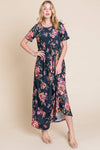 BOMBOM Floral Short Sleeve Maxi Dress Casual Dresses - Tophatter Daily Deals