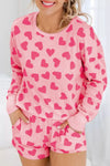 Heart Print Round Neck Top and Shorts Lounge Set Strawberry Loungewear Sets - Tophatter Daily Deals