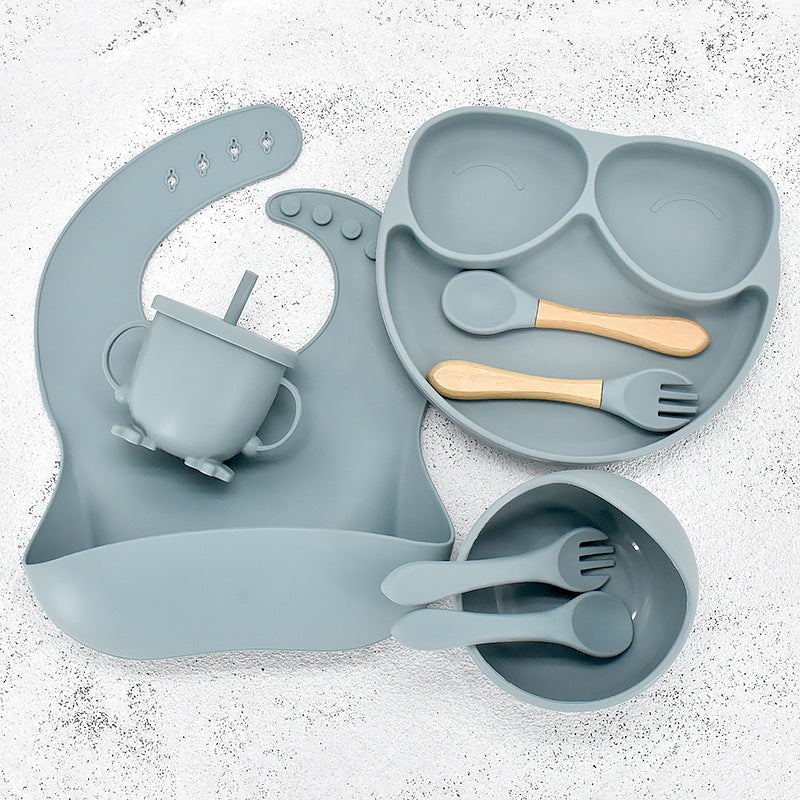 11 Piece Baby Training Dinner Plate Bowl Grey blue 8PCS 0 - Tophatter Daily Deals