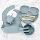 11 Piece Baby Training Dinner Plate Bowl Grey blue 8PCS 0 - Tophatter Daily Deals