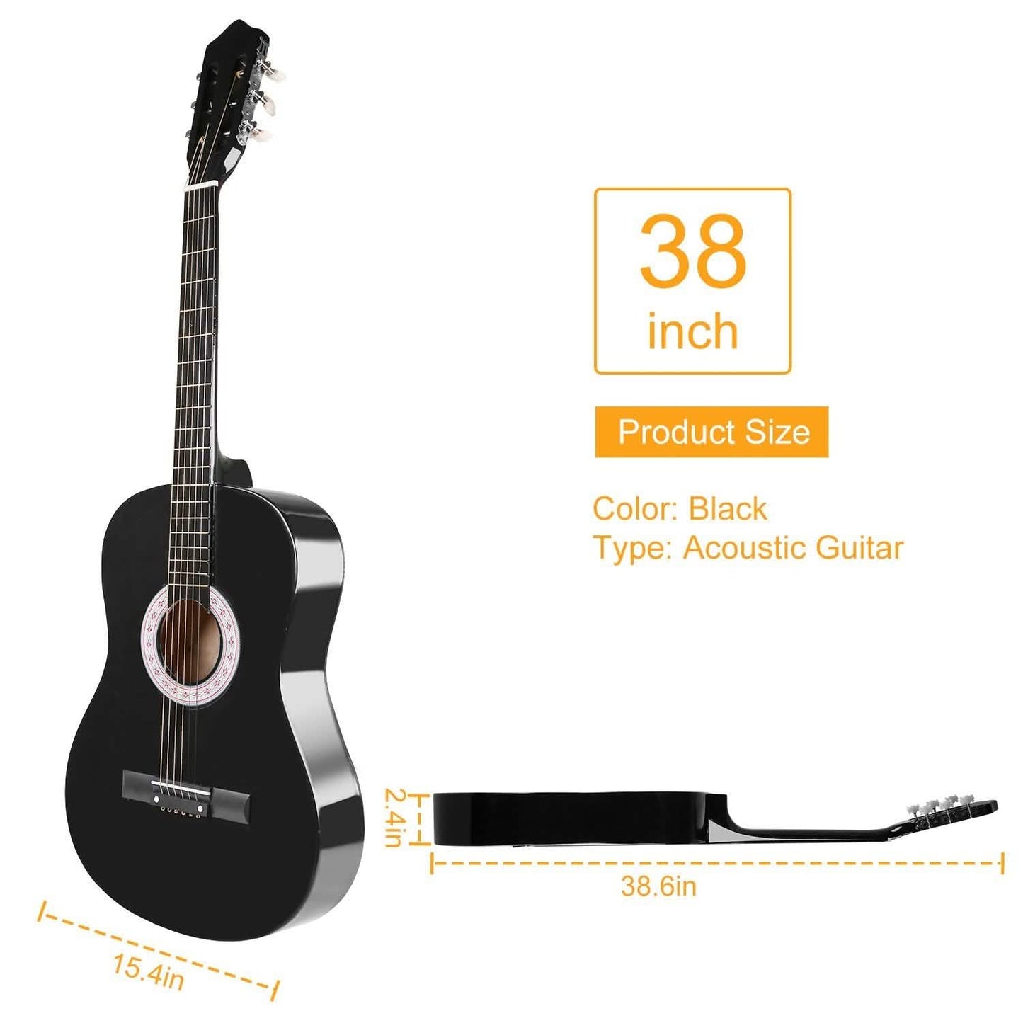 38" Acoustic Beginners Guitar with Guitar Bag Strap Tuner Extra String Toys & Games - Tophatter Daily Deals