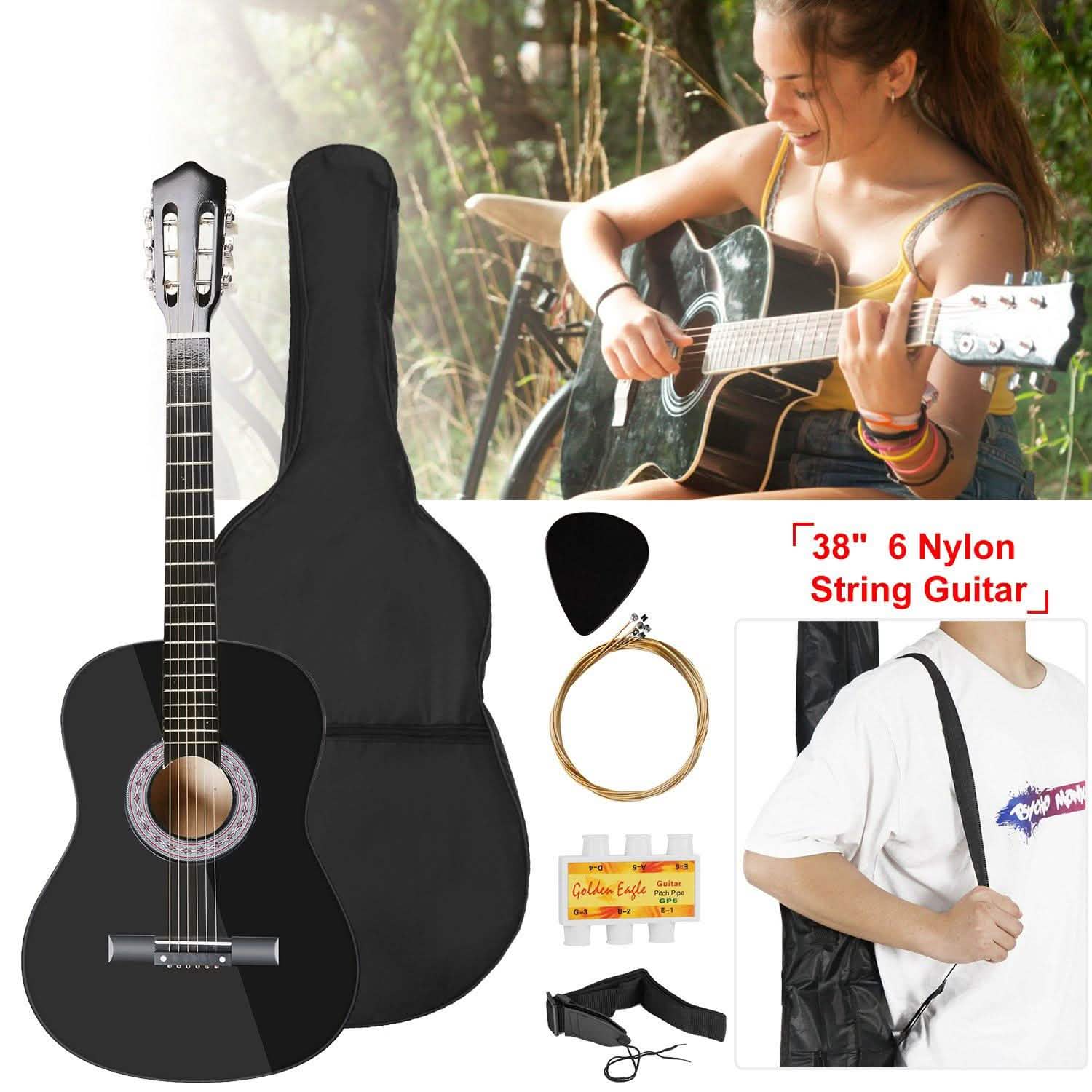 38" Acoustic Beginners Guitar with Guitar Bag Strap Tuner Extra String Toys & Games - Tophatter Daily Deals