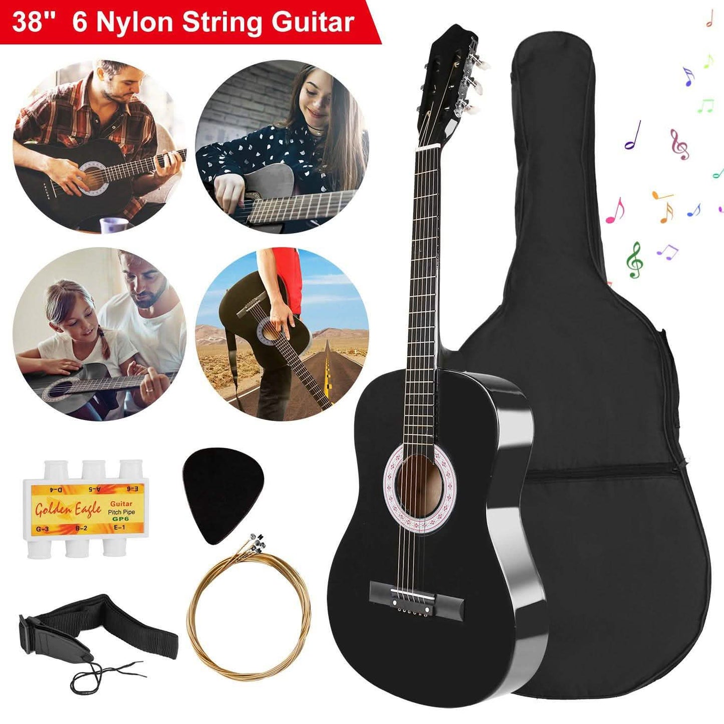 38" Acoustic Beginners Guitar with Guitar Bag Strap Tuner Extra String Toys & Games - Tophatter Daily Deals