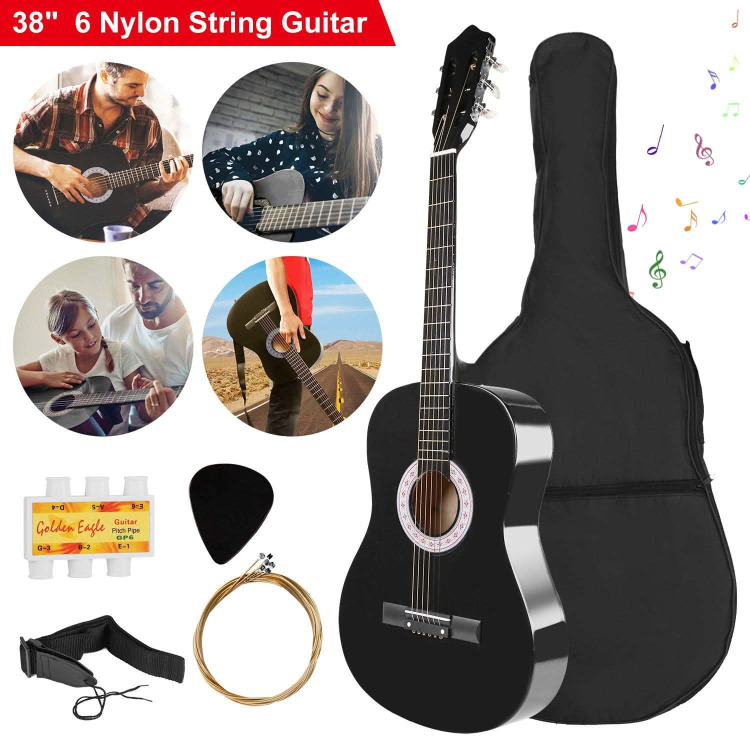 38" Acoustic Beginners Guitar with Guitar Bag Strap Tuner Extra String Toys & Games - Tophatter Daily Deals