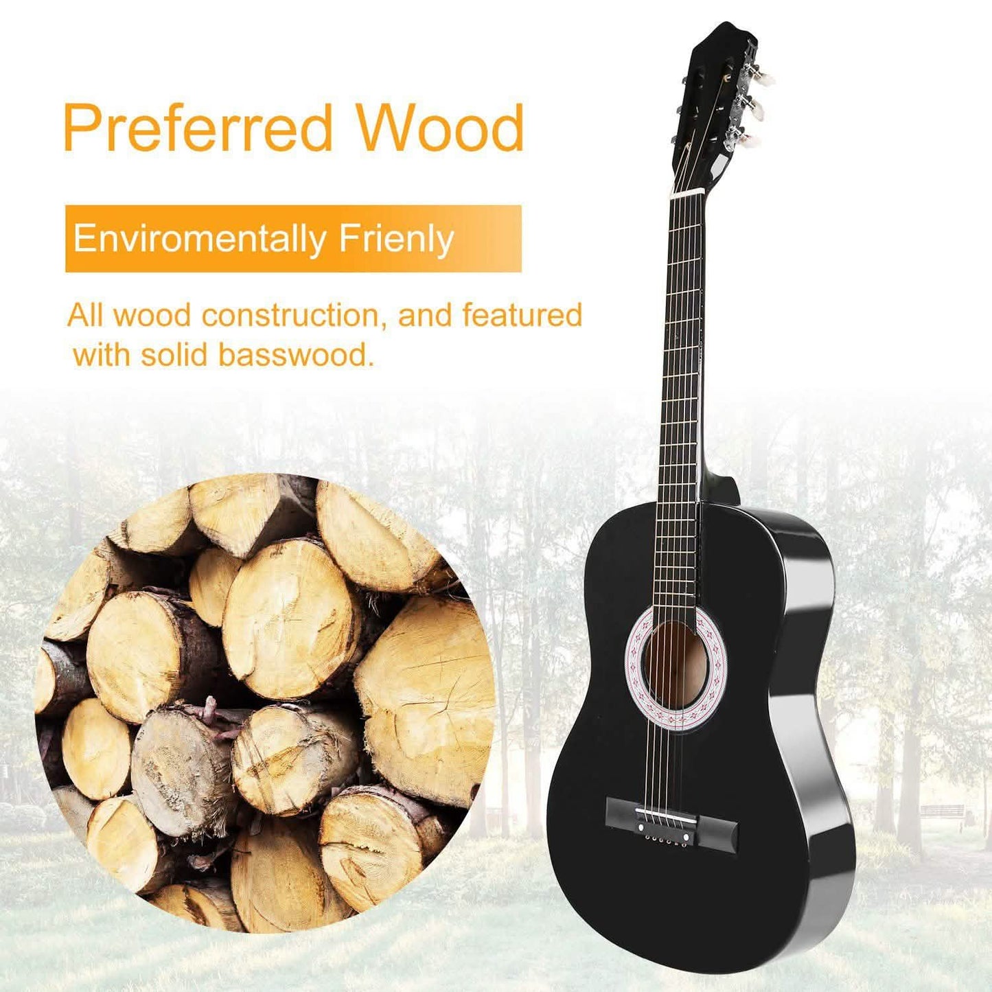 38" Acoustic Beginners Guitar with Guitar Bag Strap Tuner Extra String Toys & Games - Tophatter Daily Deals