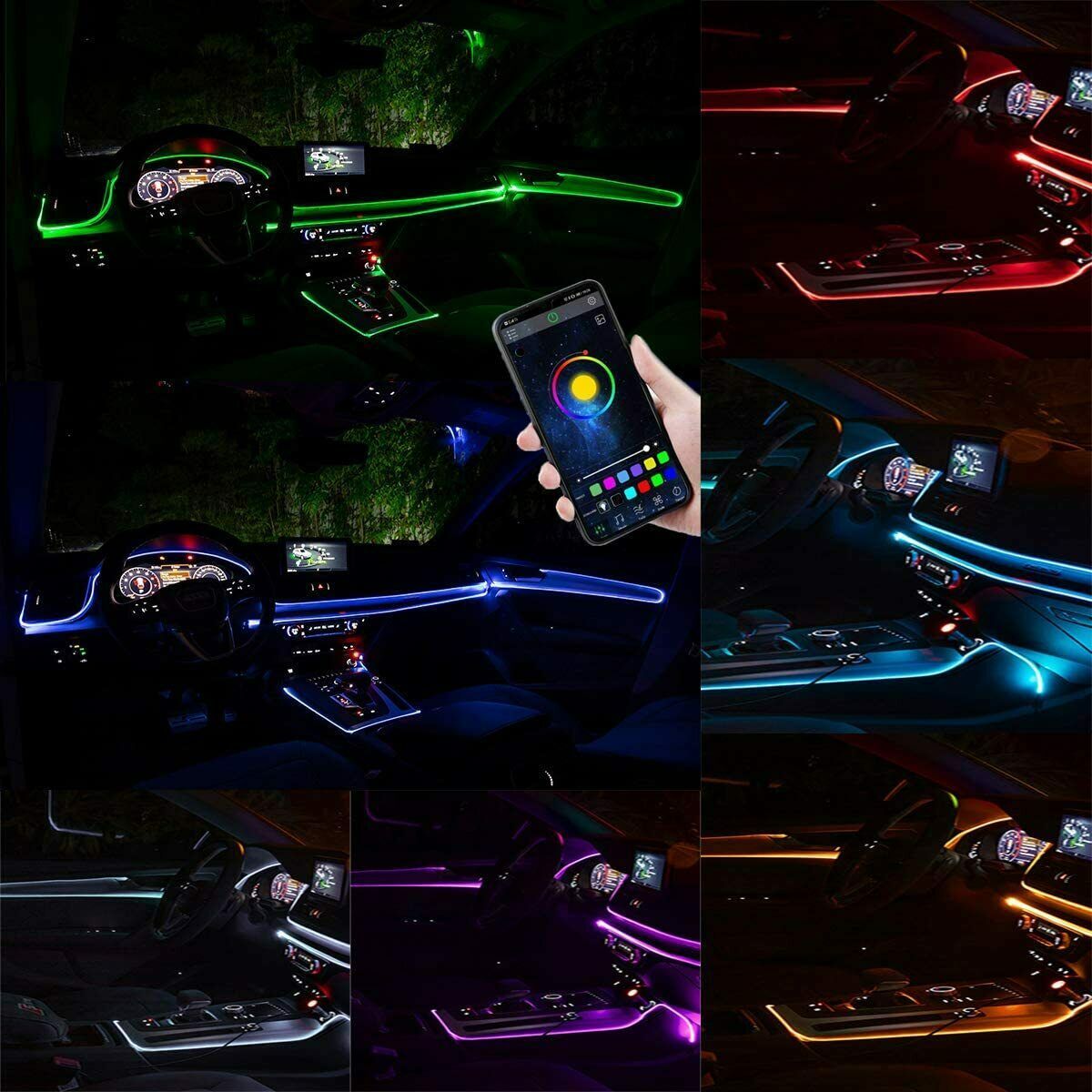 Auto LED RGB Interior Atmosphere Strip Light Decorative Foot Lamp With USB Wireless Remote Music Control Multiple Modes For Car 5 - Tophatter Daily Deals