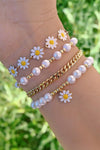 White 4pcs Daisy Pearl Beaded Chain Bracelet Set White ONE SIZE Alloy Bracelets - Tophatter Daily Deals