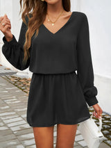 Cutout V-Neck Long Sleeve Mini Dress Black Casual Dresses - Tophatter Daily Deals