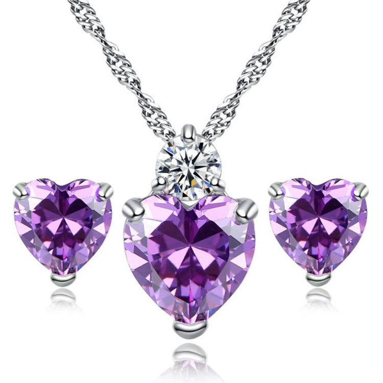 Aliexpress selling jewelry red peach Earring Necklace bride jewelry set Taobao supply Purple 0 - Tophatter Daily Deals