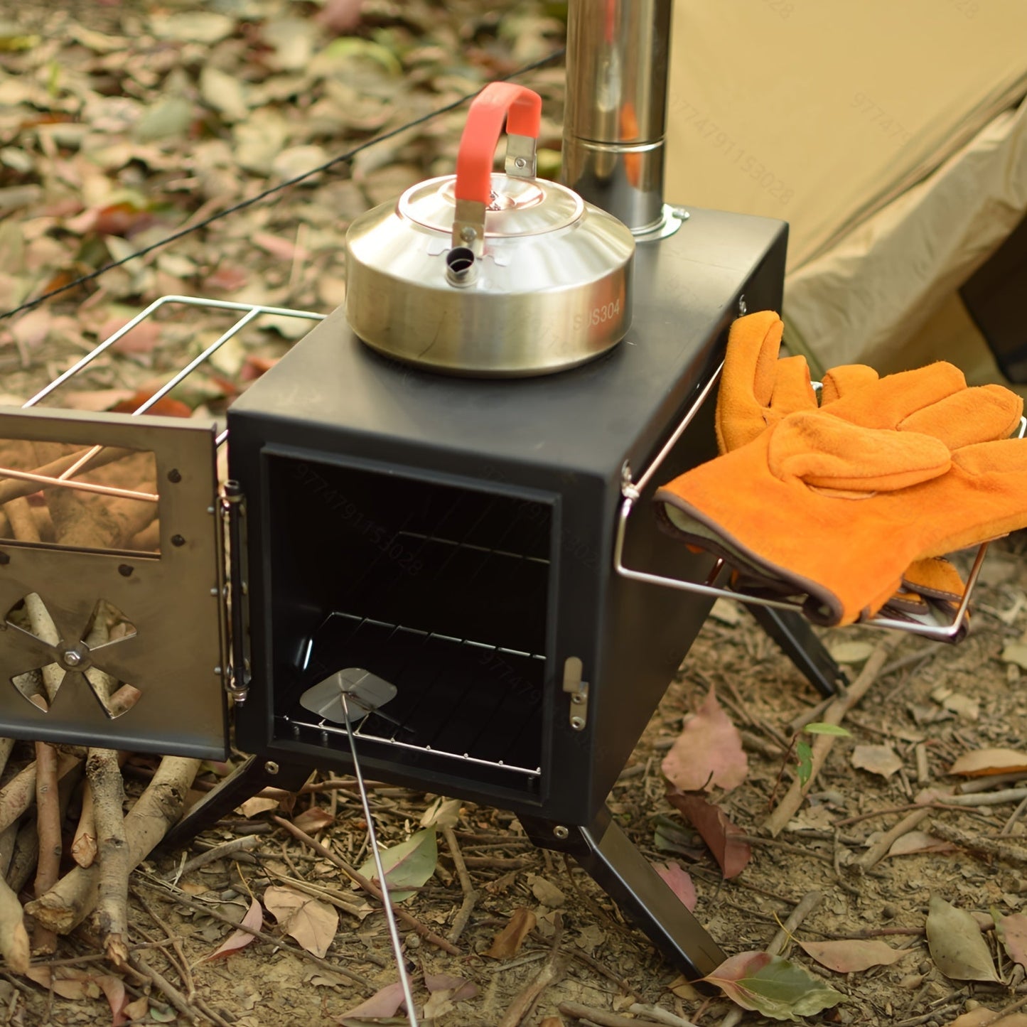 Iron Portable Camping Wood Stove with Chimney Outdoor Grills - Tophatter Daily Deals