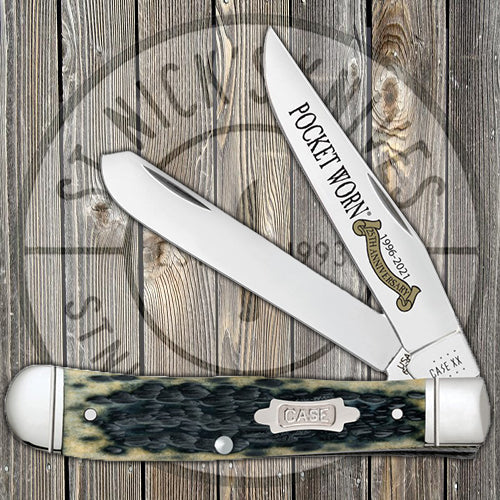 Case Trapper - Pocket Worn - 25th Anniversary Olive Green Bone - 38191 Traditional Knives - Tophatter Daily Deals