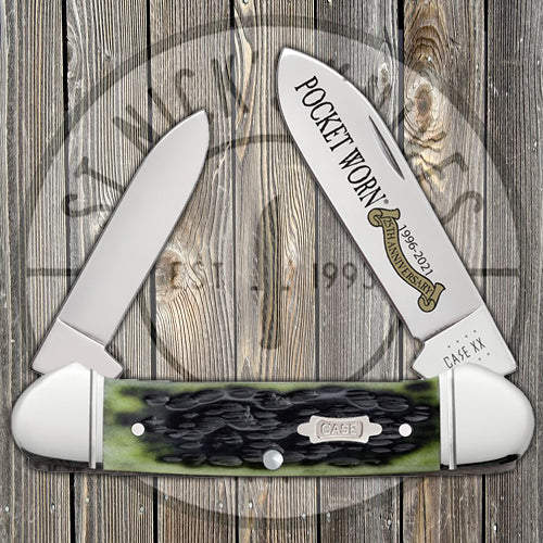 Case Canoe - Pocket Worn - 25th Anniversary Olive Green Bone - 38193 Traditional Knives - Tophatter Daily Deals