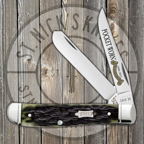 Case Mini Trapper - Pocket Worn - 25th Anniversary Olive Green Bone - 38194 Traditional Knives - Tophatter Daily Deals