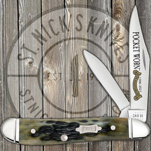 Case Peanut - Pocket Worn - 25th Anniversary Olive Green Bone - 38196 Traditional Knives - Tophatter Daily Deals