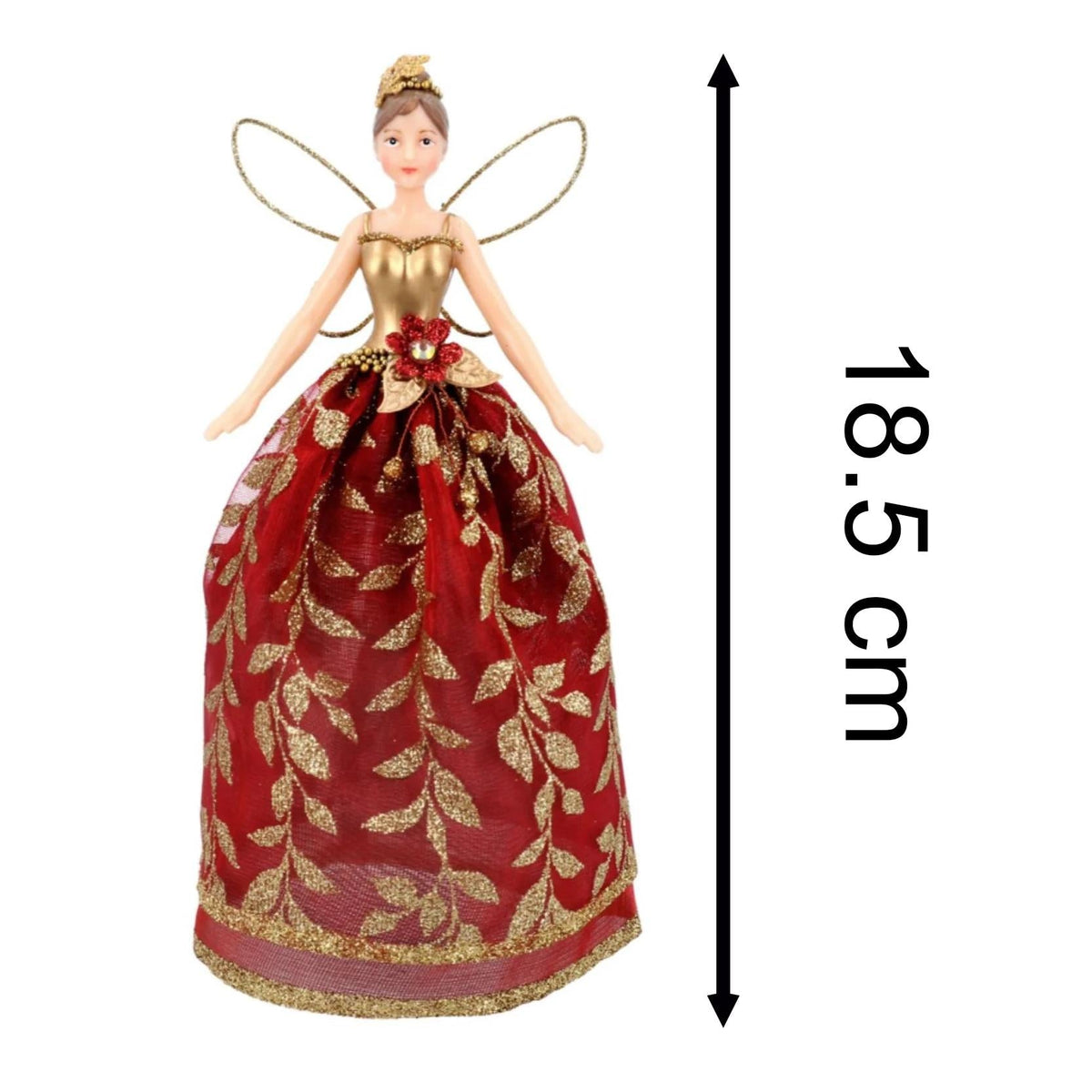 Red Fairy Christmas Tree Topper | Gold Leaf Fairy Angel Tree Ornament - 18cm Tree Decoration - Tophatter Daily Deals