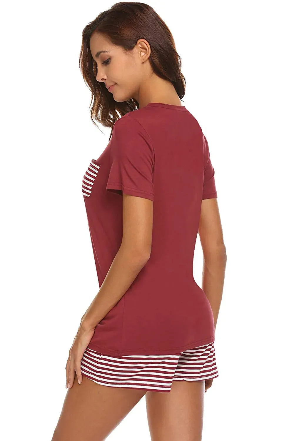 Striped Short Sleeve Top and Shorts Lounge Set Loungewear Sets - Tophatter Daily Deals
