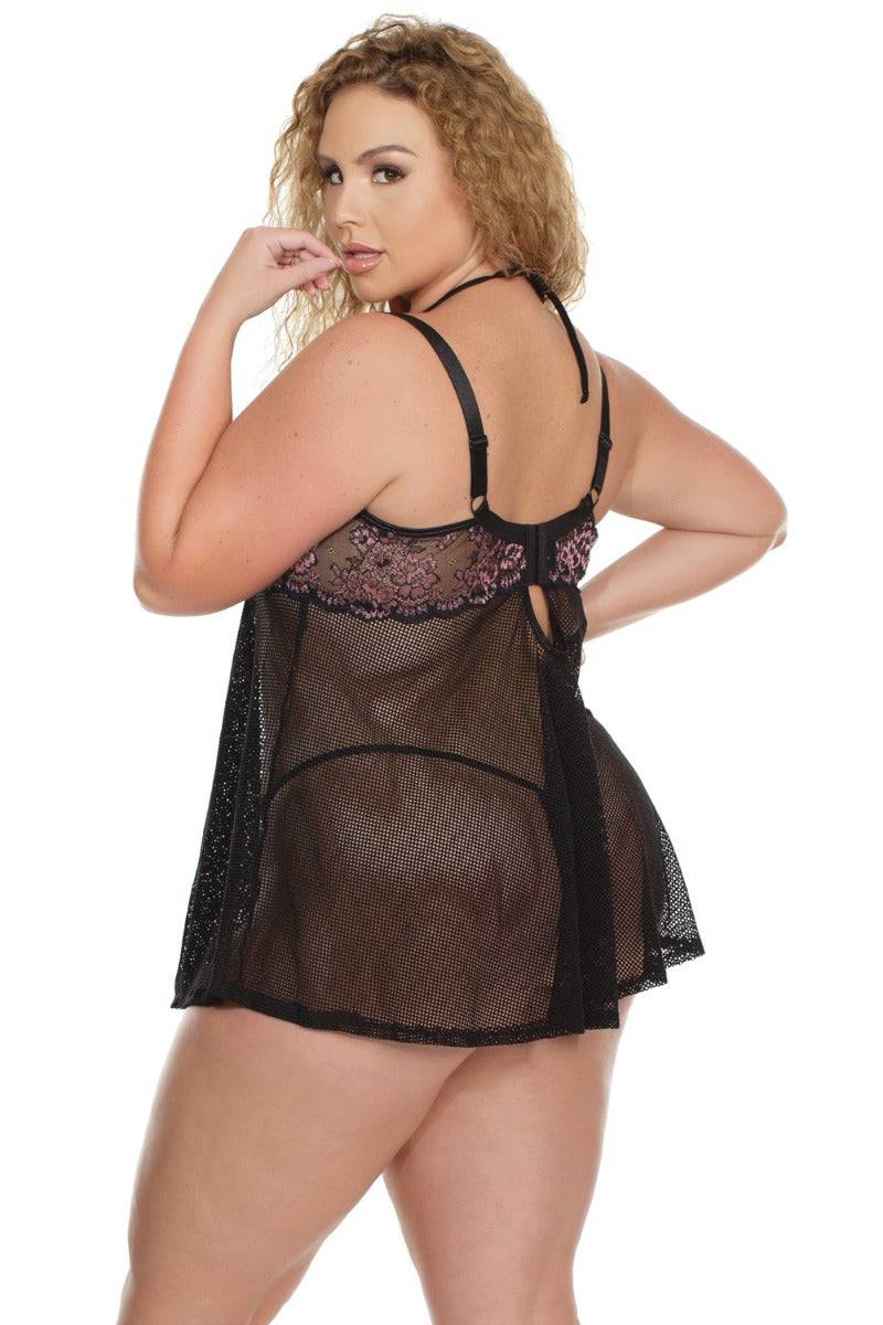 Coquette - 3837 - Babydoll & G-String - Black/Lilac Lingerie - Tophatter Daily Deals