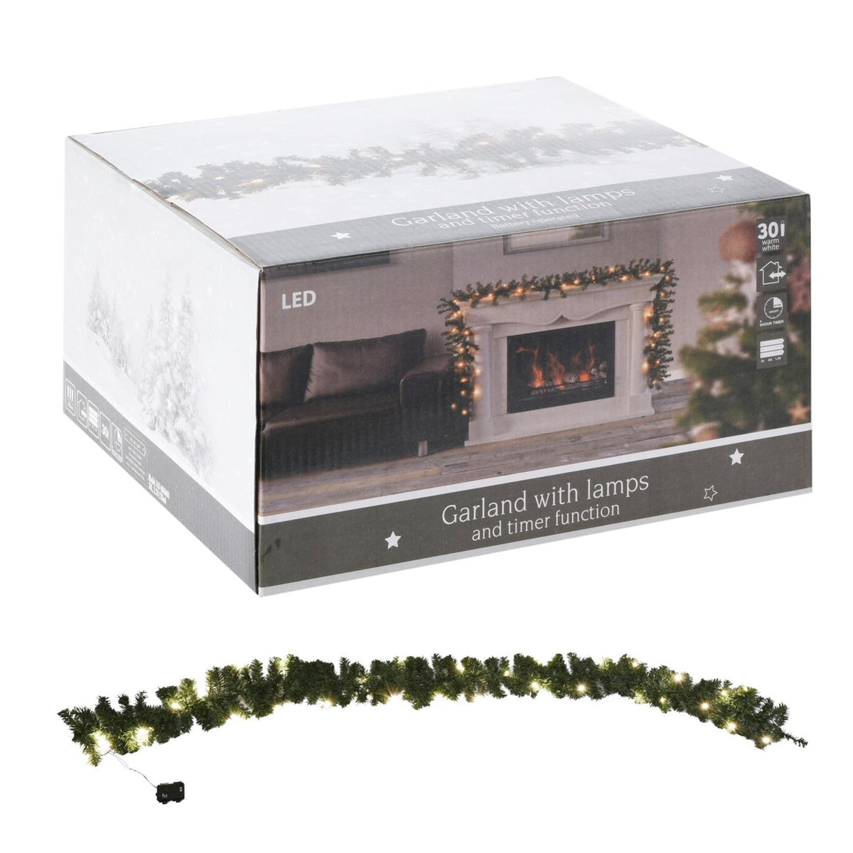 270cm Christmas LED Garland Artificial Wreath Garland | Festive Light Up Garland Warm White 30 LED Lights | Xmas Fairy Light Garland Festoon Garland - Tophatter Daily Deals