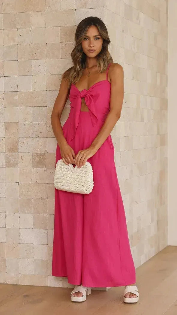 Tied Spaghetti-strap Trendy Jumpsuit Rose Red Humidifier - Tophatter Daily Deals