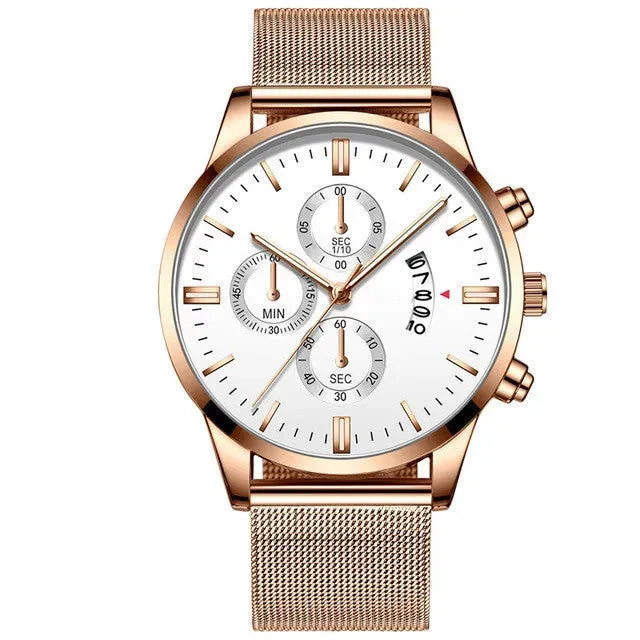 Mens Business Luxury Watches For Men Mesh Band Quartz Watch Rose Gold White Watches - Tophatter Daily Deals