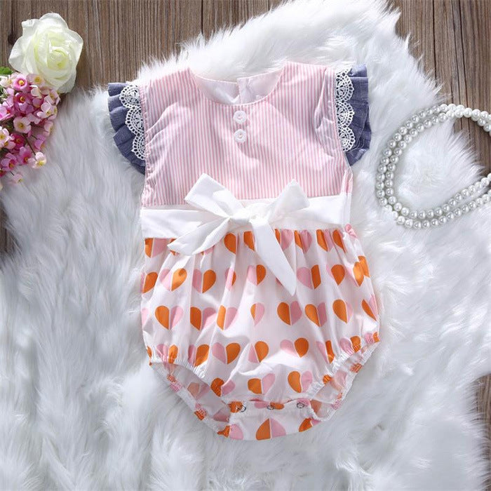 Baby Girl Flying Sleeve Lace Up Triangle Romper 0 - Tophatter Daily Deals