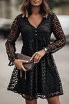 Buttoned Empire Waist Lace Dress Black Casual Dresses - Tophatter Daily Deals