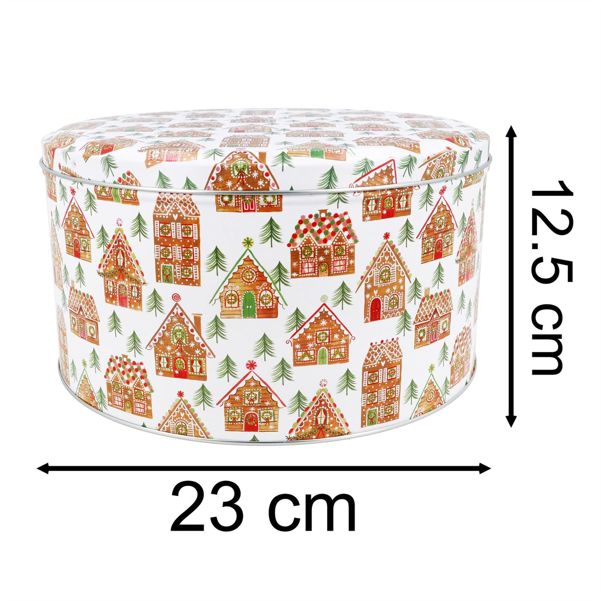 Gingerbread House Christmas Cake Tin | Festive Round Kitchen Storage Tin 23x12cm Tin - Tophatter Daily Deals
