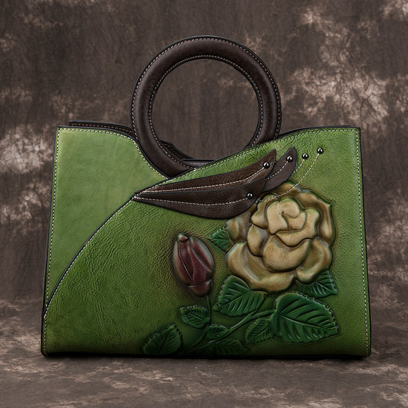 Beautiful Red embroidered Handmade leather handbag Green 0 - Tophatter Daily Deals