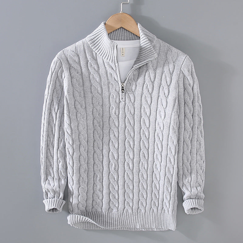 Warm Men Cable Knit Sweater - Half Zip, Cotton, Casual Gray 3D Changing Face Moving Picture Frame - Tophatter Daily Deals
