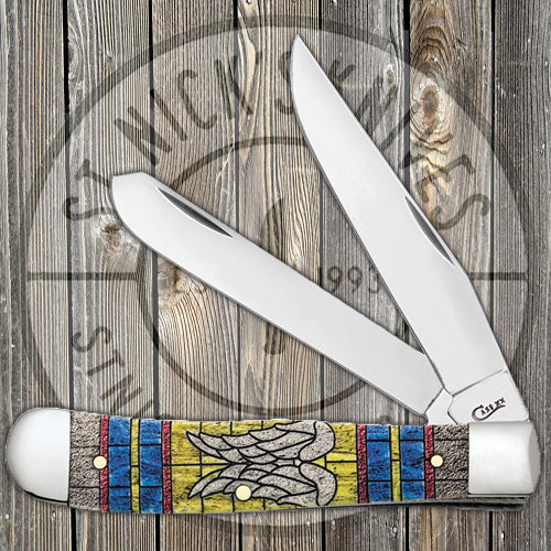 Case Trapper - Natural Bone - Stained Glass Color Wash "Wings" - 38714 Traditional Knives - Tophatter Daily Deals