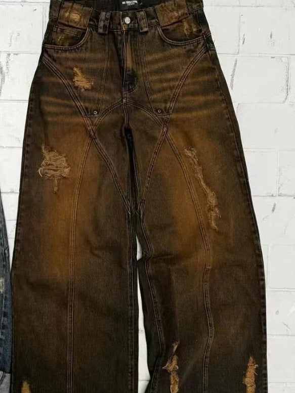 American High Street Straight Yellow Mud Dyed Jeans Brown 0 - Tophatter Daily Deals