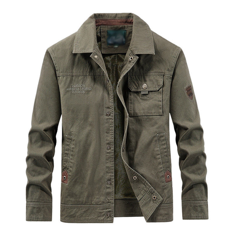 Breathable Durable Men's Work Jacket - Shirt Collar, Cotton Army Green - Tophatter Daily Deals
