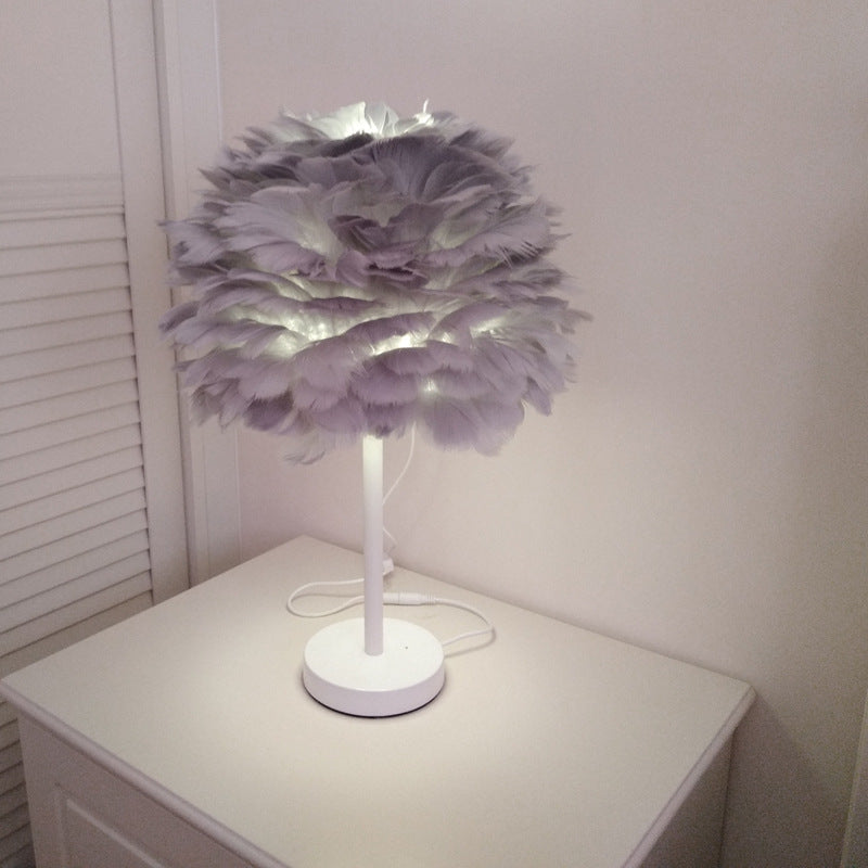 Bedroom Artistic Lamp Feather Table Lamp Gray 0 - Tophatter Daily Deals