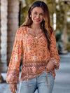 Printed Tie Neck Long Sleeve Blouse Pumpkin Blouses - Tophatter Daily Deals