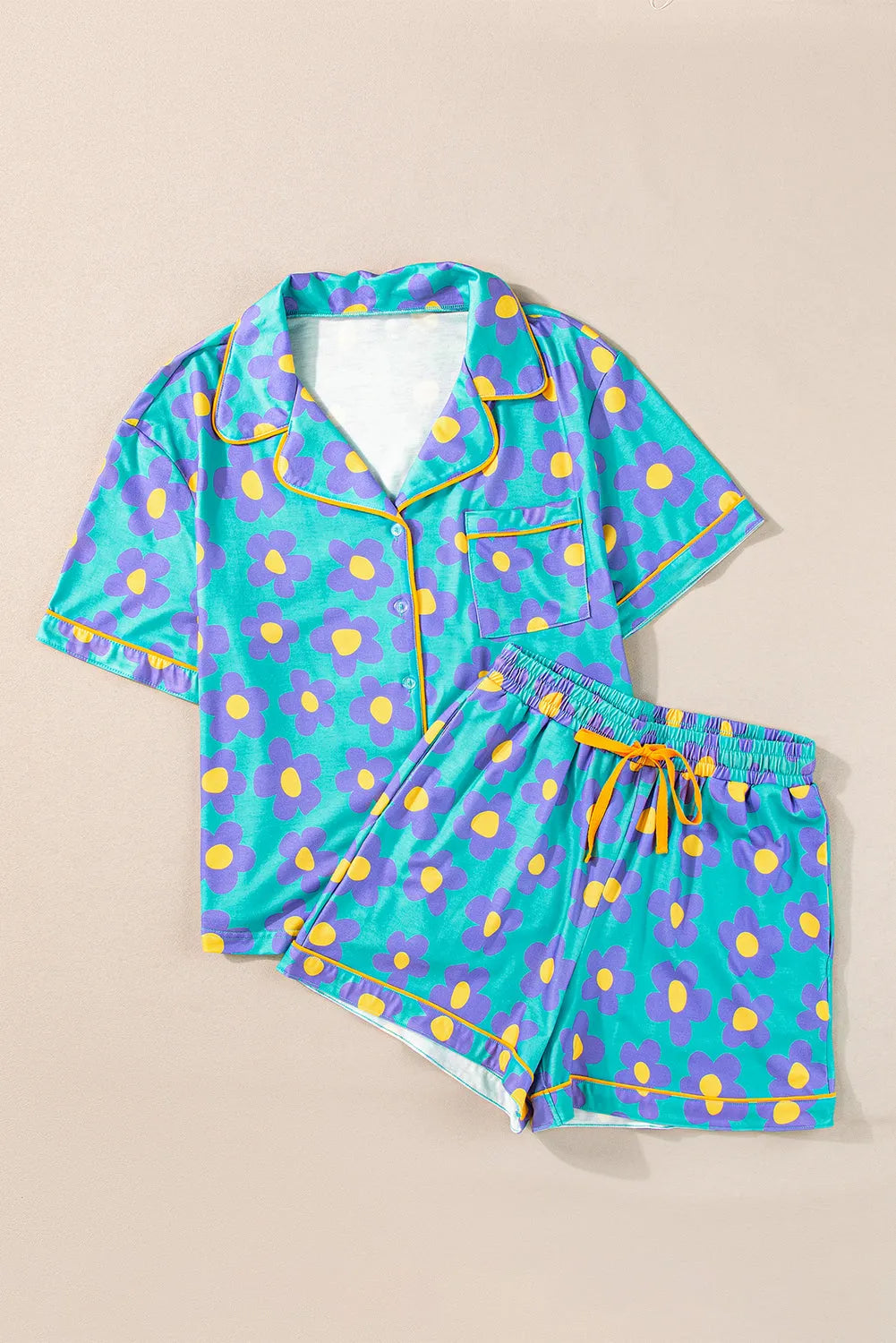 Green Flower Print Short Sleeve Shirt Pajamas Set Loungewear & Sleepwear/Sleepwear - Tophatter Daily Deals