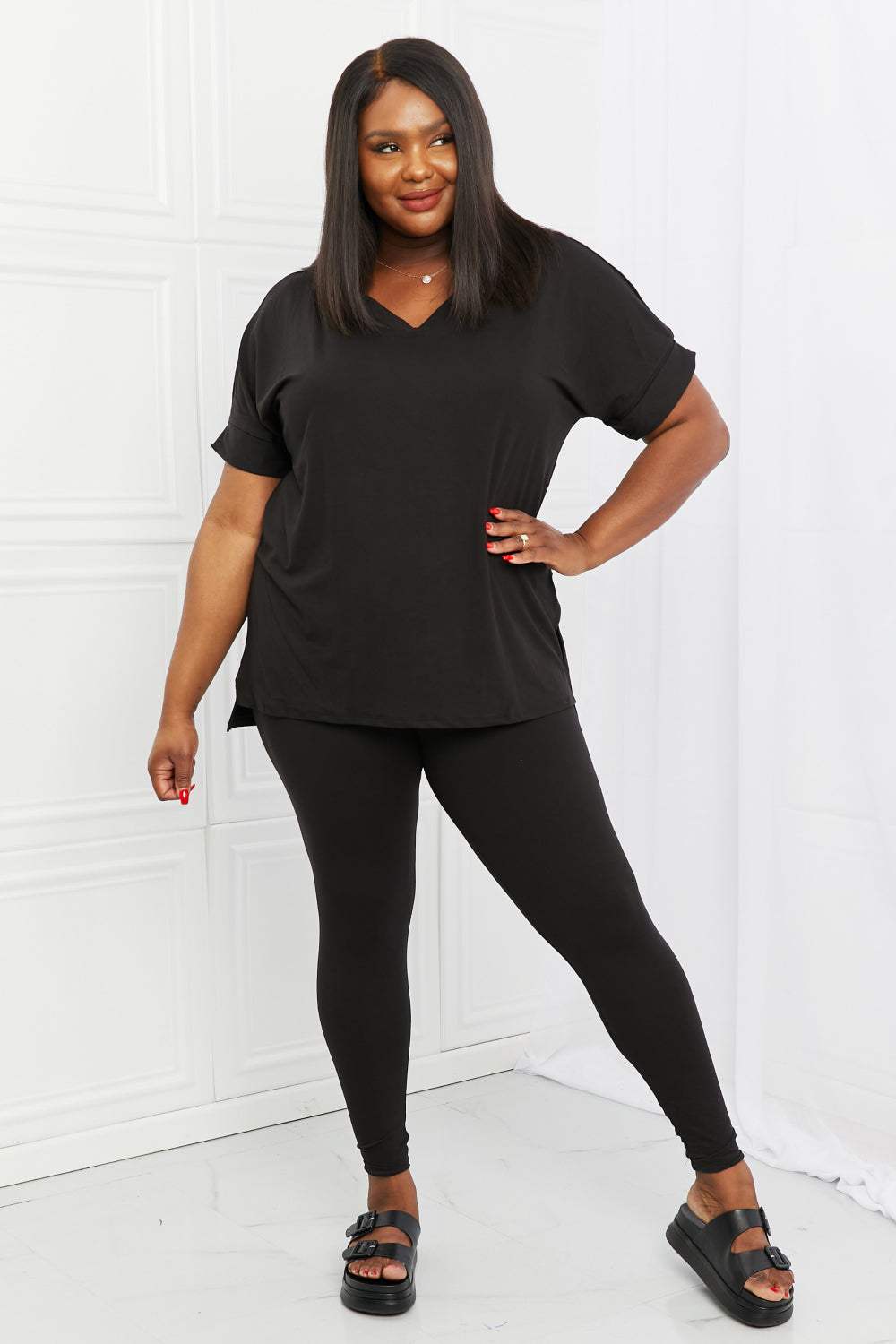 Zenana Self Love Full Size Brushed DTY Microfiber Lounge Set in Black Loungewear Sets - Tophatter Daily Deals