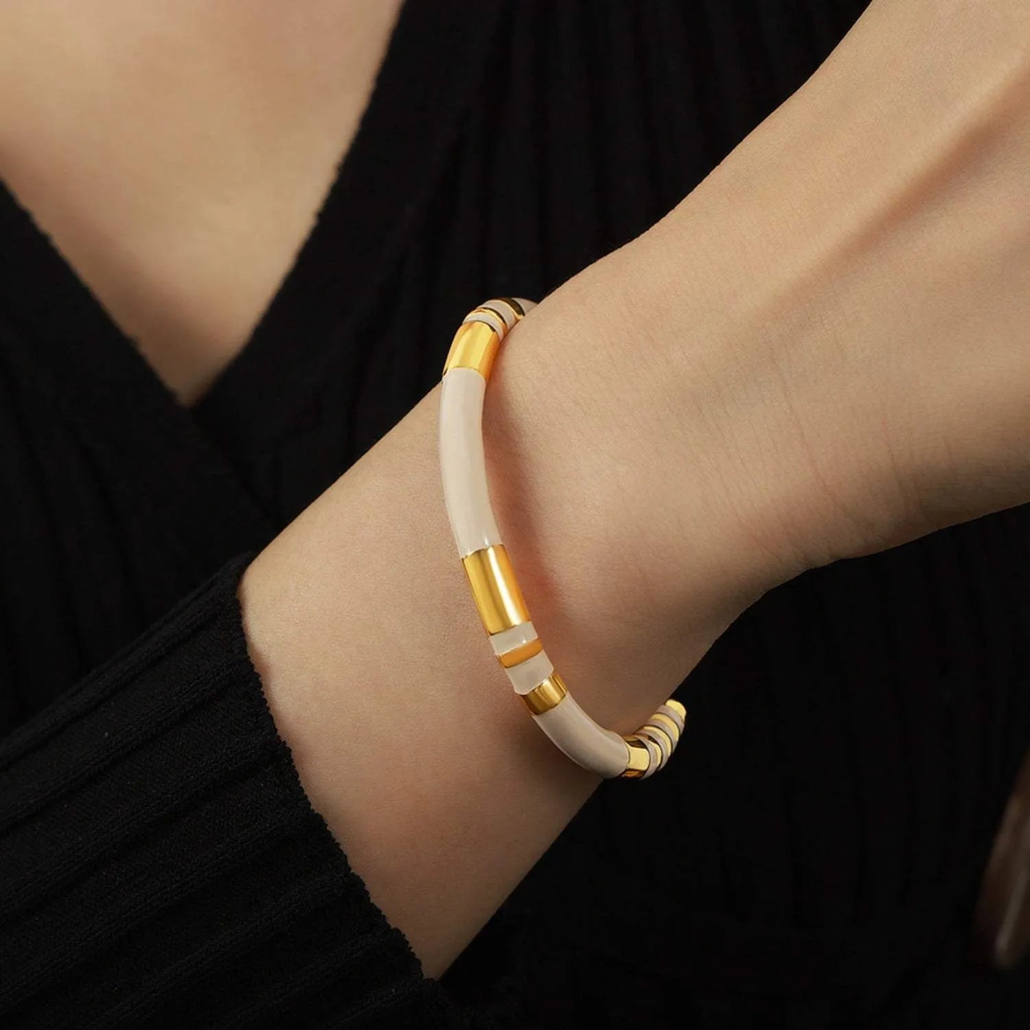 Enamel Titanium Steel Cuff Bracelet White One Size Bracelets - Tophatter Daily Deals