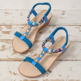Bohemian Braided Sandals Summer Beach Shoes Women Blue 4 - Tophatter Daily Deals