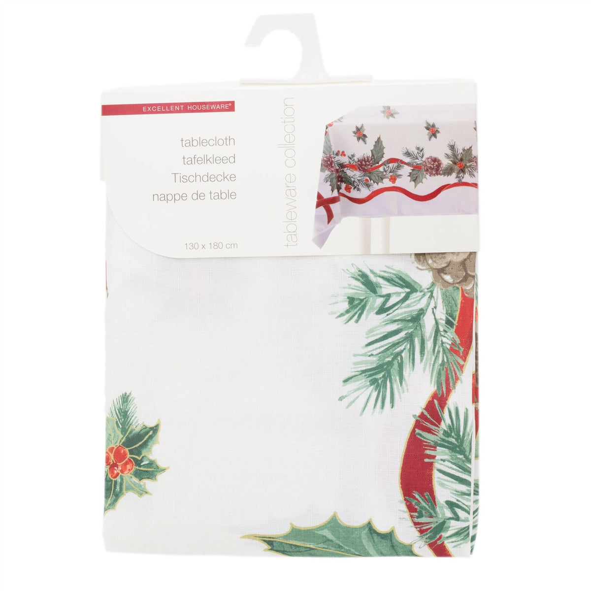 Traditional Rectangle Christmas Tablecloth | Pine Cone And Holly Festive Table Cloth | Xmas Table Cover Christmas Table Decoration 180cm X 130cm Tablecloth - Tophatter Daily Deals